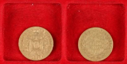 null 2 pièces de 20 Francs en or. 
- 1 pièce de 20 Francs en or. Type Napoléon III...