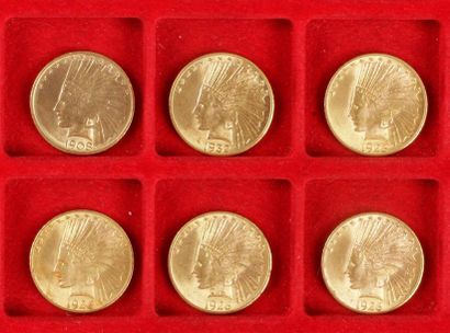 null 6 pièces de 10 Dollars en or. Type Indian Head.
1908 - 1926 (4) - 1932.