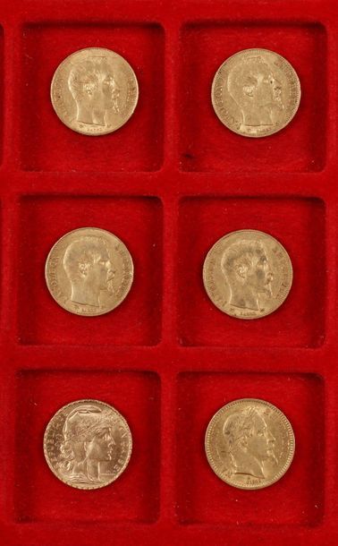 null 6 pièces de 20 Francs en or :
- 4 pièces de 20 Francs en or. Type Napoléon III...