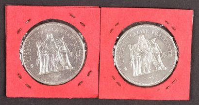 null Lot de 14 pièces de 50 Francs en argent. Type Hercule. 1974, 1976 (6), 1977...