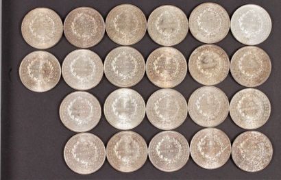 null Lot de 22 pièces de 50 Francs en argent.1974 (3), 1975 (8), 1976 (6), 1978 (2),...