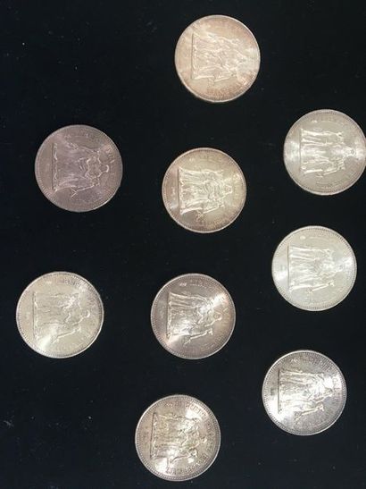 null 9 pièces de 50 Francs en argent . Type Hercule. 1975 - 1976 (2) - 1977 (3) -...