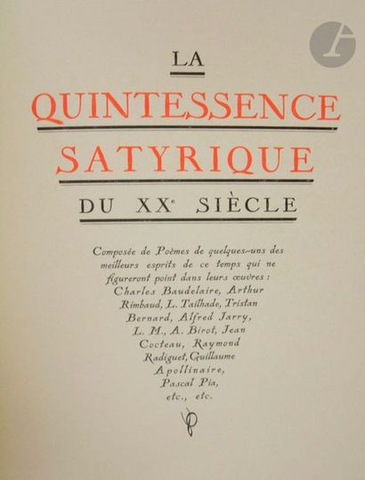null [PIA (Pascal].
La Quintessence satyrique du XXe siècle. Composée de Poèmes de...