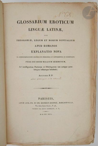 null [PIERRUGUES (Pierre)].
Glossarium eroticum linguæ latinæ, sive theogoniæ, legum...