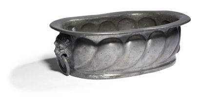 null Large pewter refreshing basin with gadroon decoration, handles in the shape...