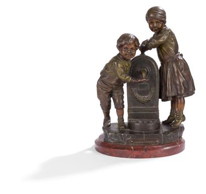 null A.J. SCOTTE (1885 - 1905)
Petits lutins
Épreuve en bronze patiné sur socle de...