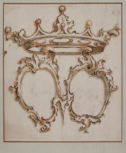 null École ITALIENNE vers 1700
Étude d’ornement avec une couronne et deux cartouches
Plume...
