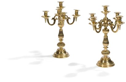 null Pair of five-light candelabra in gilt bronze, the baluster shaft with gadroons.
Dutch...