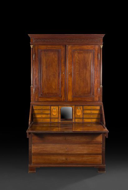 null Large mahogany chest of drawers and cupboard, opening with three drawers, two...