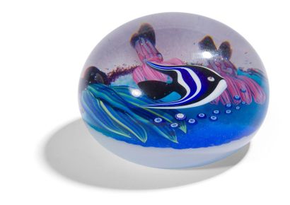 null Baccarat 
Paperweight signed and dated B 1996, with a background imitating an...