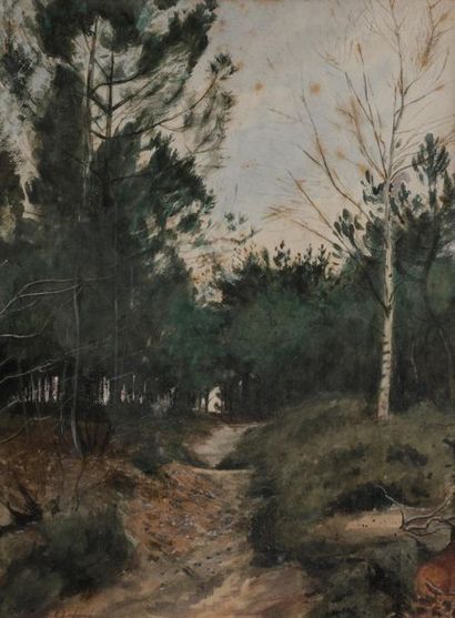 null Eugène LACHEURIE (1831 - 1907)
Route dans un sous-bois
Aquarelle gouachée.
Signée...