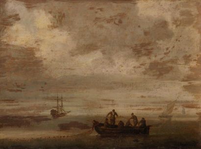 null Dans le goût de Jan Van GOYEN
La pêche
Panneau.
Manques.
20 x 27 cm