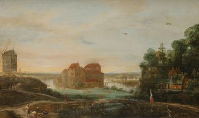 null Attribué à Adriaen Van STALBEMPT (1580 - 1662)
Paysage animé en bordure de rivière
Panneau...