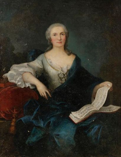 null École FRANÇAISE du XVIIIe siècle, 
entourage de Marianne LOIR
Portrait de dame
Toile...