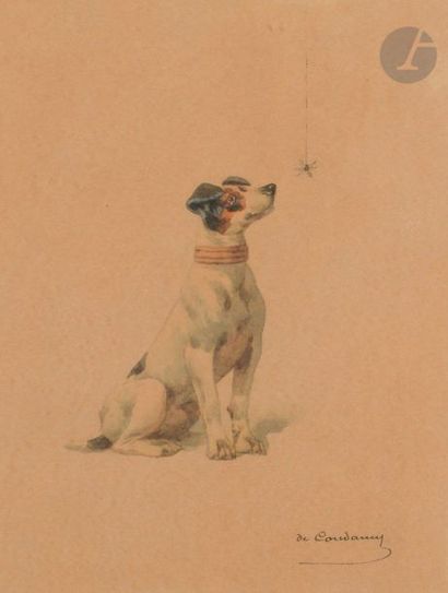 null Charles-Fernand de CONDAMY
(vers 1855-1913)
Fox-terrier à l’araignée
Aquarelle.
Signée...
