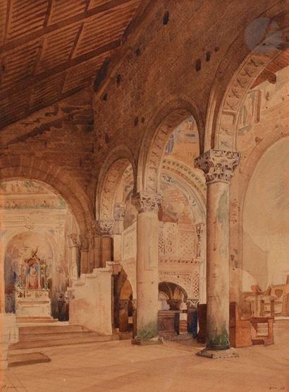 null Charles GARNIER (Paris 1825 - 1898
)Interior view of a church in PalermoWatercolour
on...