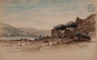 null François-Auguste RAVIER
(1814-1895)
Paysage du midi
Lavis d’encre et aquarelle.
Porte...