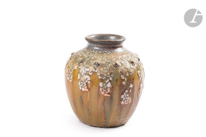 null PAUL JEANNENEY (1861-1920) 
Snakeskin (polychrome)
Baluster vase with annular...