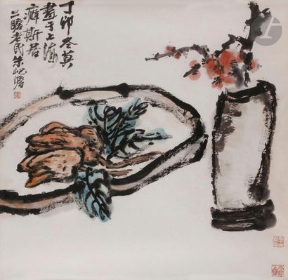null Qizhan ZHU [chinois] (1892-1996)
Nature morte à la branche de cerisier et aux...