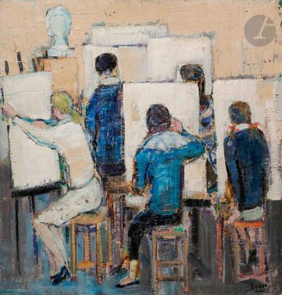 null Robert SAVARY (né en 1920)
Aux Beaux-Arts, vers 1948-50
Huile sur toile.
Signée...