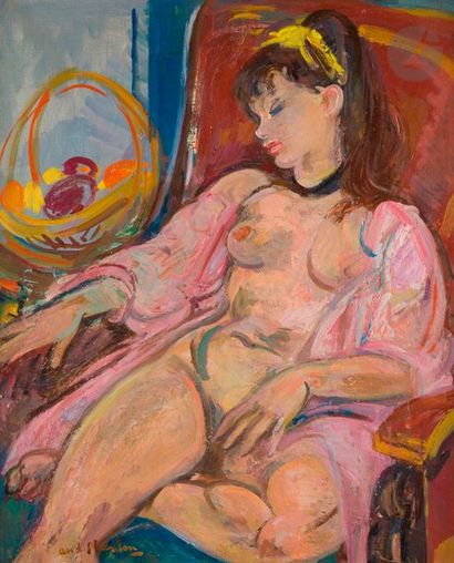 null André PLANSON (1898-1981)
Le Peignoir rose, 1967
Huile sur toile.
Signée et...