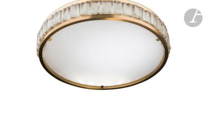 null ATELIER JEAN PERZELModel
 2058Circular
 ceiling lamp.
 The brass frame is fitted...