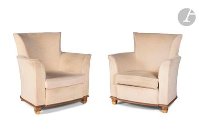 null IN THE TASTE OF JACQUES ADNET (1900-1984) 
Pair of neoclassical armchairs; the...