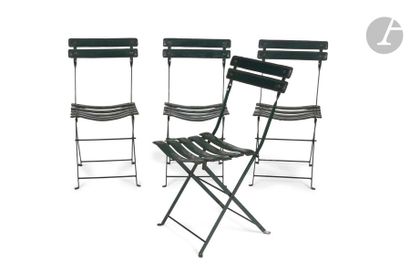 null IN THE TASTE OF JACQUES ADNET (1900-1984) 
Suite of 4 folding chairs. Structures...