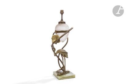 null WORK ART NEWHeron
 and water
 lilyLamp
 stand


 (formerly oil). Proof in bronze...