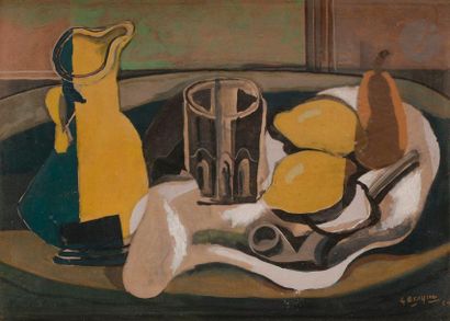 null Georges Braque (1882-1963) (d’après)
Nature morte, pichet jaune, deux citrons...