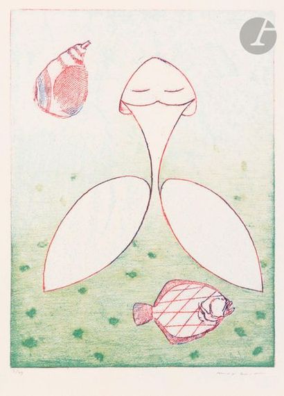 null Max Ernst (1891-1976)
Pl. V pour P. Hebey, « Festin », 1974
Lithographie en...