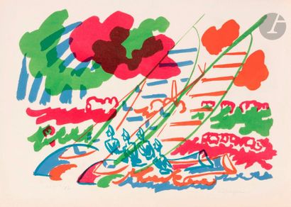 null Charles LAPICQUE (1898-1988)
Les Régates, 1950
Lithographie en couleurs. 
Épreuve...
