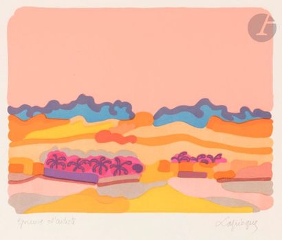 null Charles LAPICQUE (1898-1988)
L’Oasis, 1962
Zincographie en couleurs. 
Épreuve...
