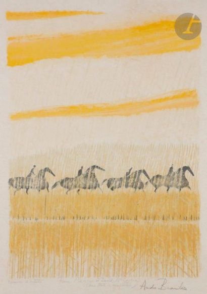 null André Brasilier (b. 1929)Les Roseaux, 1976Lithograph in colours. 
Proof on japanese,...