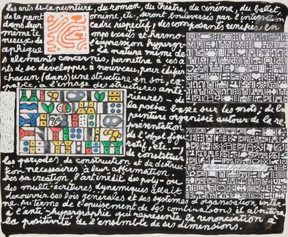 null Roland SABATIER (né en 1942)
Composition lettriste, 1989
Acrylique sur papier.
Signée...