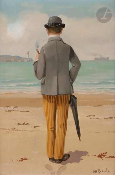 null Pierre RUDELLE (1932-2015
)Man
in front of the seaOil

on

panel.


Signed lower








right.



46...