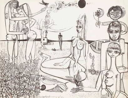 null Jacques ARLAND (1929-2018)
Composition aux personnages, 1956
Encre.
Signée et...