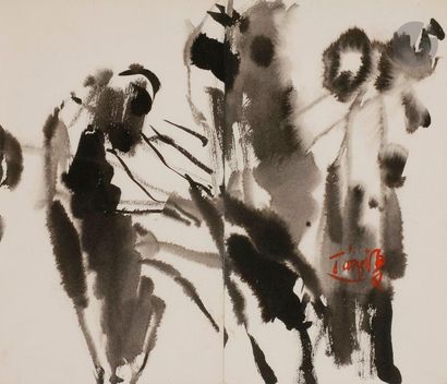 null T’ang HAYWEN [chinois] (1927-1991)
Composition, vers 1988
Encre de Chine - Diptyque.
Signée...