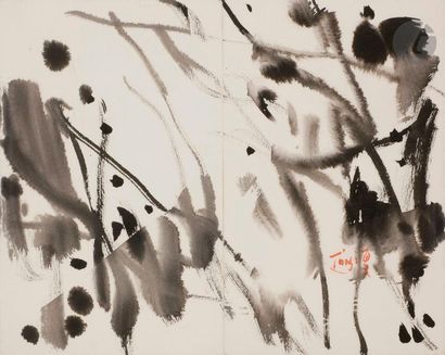 null T'ang HAYWEN [Chinese] (1927-1991)Composition, ca. 1988Chinese ink - Diptych....