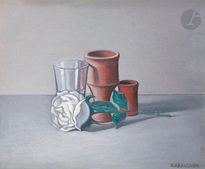 null Sarandis KARAVOUSIS [Greek] (1938-2011)
Still life with
white roseOil

on

canvas.


Signed...