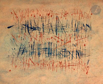 null Bernard QUENTIN (né en 1923)
Composition, vers 1950
Huile sur papier.
Signée...