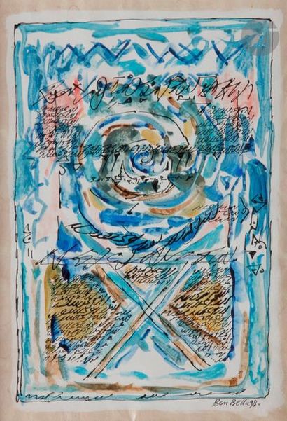 null Mahjoub BEN BELLA [Algerian] (born in 1946
)Calligraphic composition
, 1998Ink

and

gouache.


Signed...