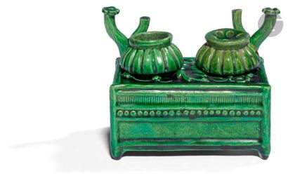 null CHINA - 19th/20th centuryA set comprising
:- A green, yellow and aubergine enamelled...