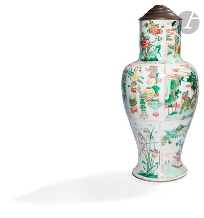 null CHINA - XIXth centuryPart of a
Yenyan baluster vase made of porcelain enamelled...