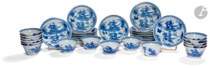 null CHINA - 19th centurySet of
sixteen sorbets and their saucers in blue-white porcelain...