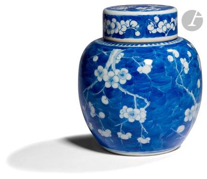 null CHINA - 20th
centuryBlue-white porcelain ginger
jar
decorated with prunus branches....