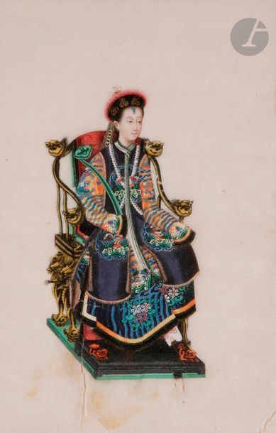null CHINE, Canton - XIXe siècle
Ensemble de douze peintures sur papier de riz (tong...
