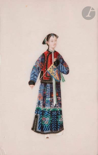 null CHINE, Canton - XIXe siècle
Ensemble de douze peintures sur papier de riz (tong...