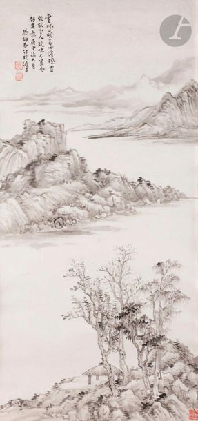 null CHINE - XXe siècle
Encre sur papier représentant un paysage montagneux et lacustre.
Signature...