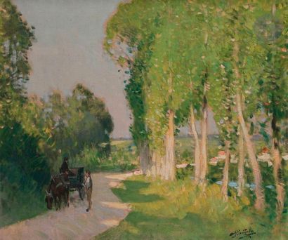 null Pierre-Eugène MONTéZIN (1874-1946)
Promenade en calèche
Huile sur toile.
Signée...
